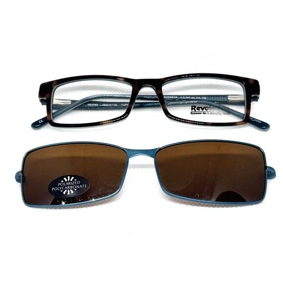 REVOLUTION EYEWEAR REV762 49-16-135 TEAL BROWN POLARIZED CLIP SUNGLASSES - Picture 4 of 9